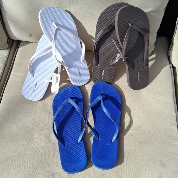 3 Pair Old Navy Flip Flops Sandals Brown & White Women's Size 9 NWT Blue Used - Picture 1 of 4